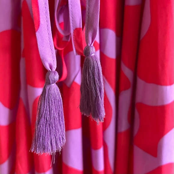 Easel Geo Print Sharkbite Woven Dress Sz S Asymmetrical Tie Waist Midi Dress - Picture 10 of 11